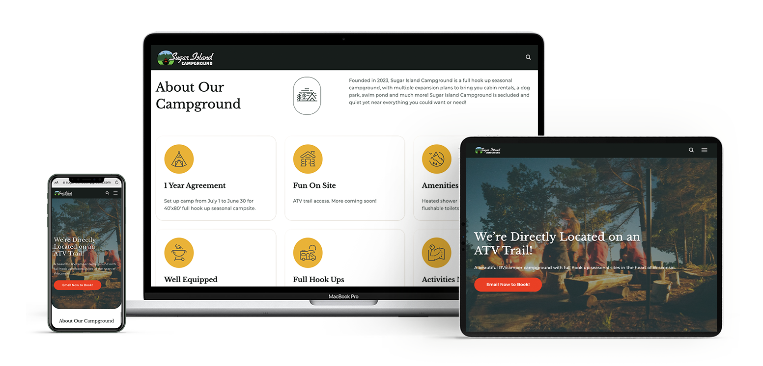 Sugar Island Campground website featured on different devices