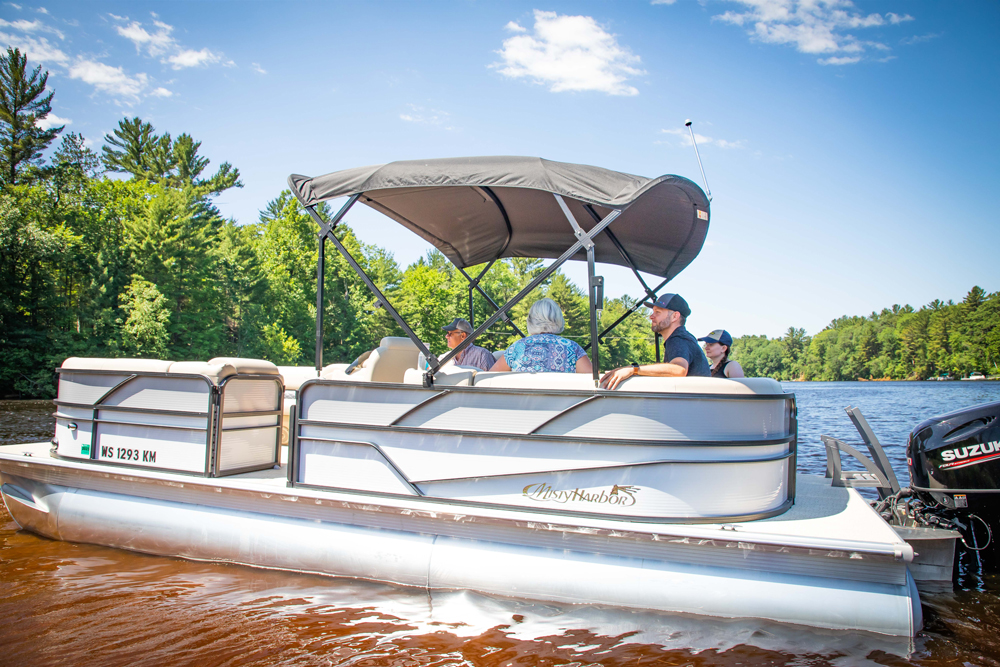 Family out on pontoon ride