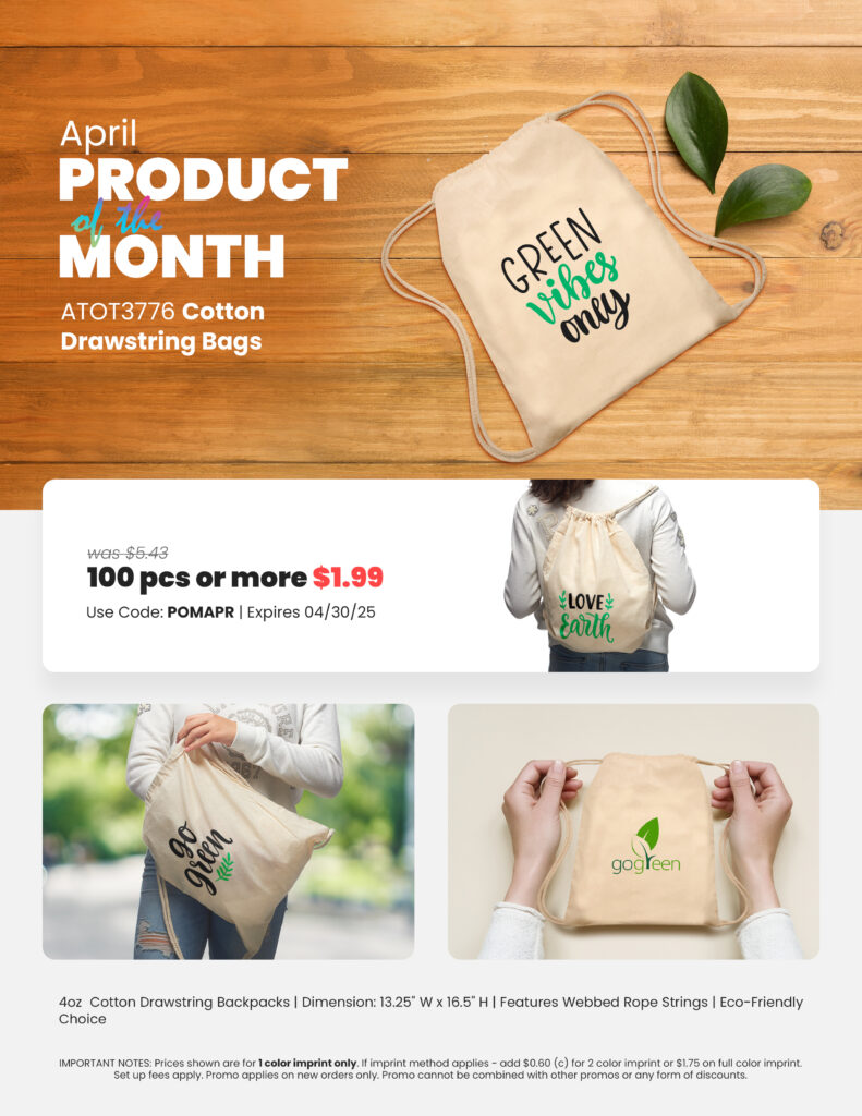 April Product of the Month: Cotton Drawstring Backpacks