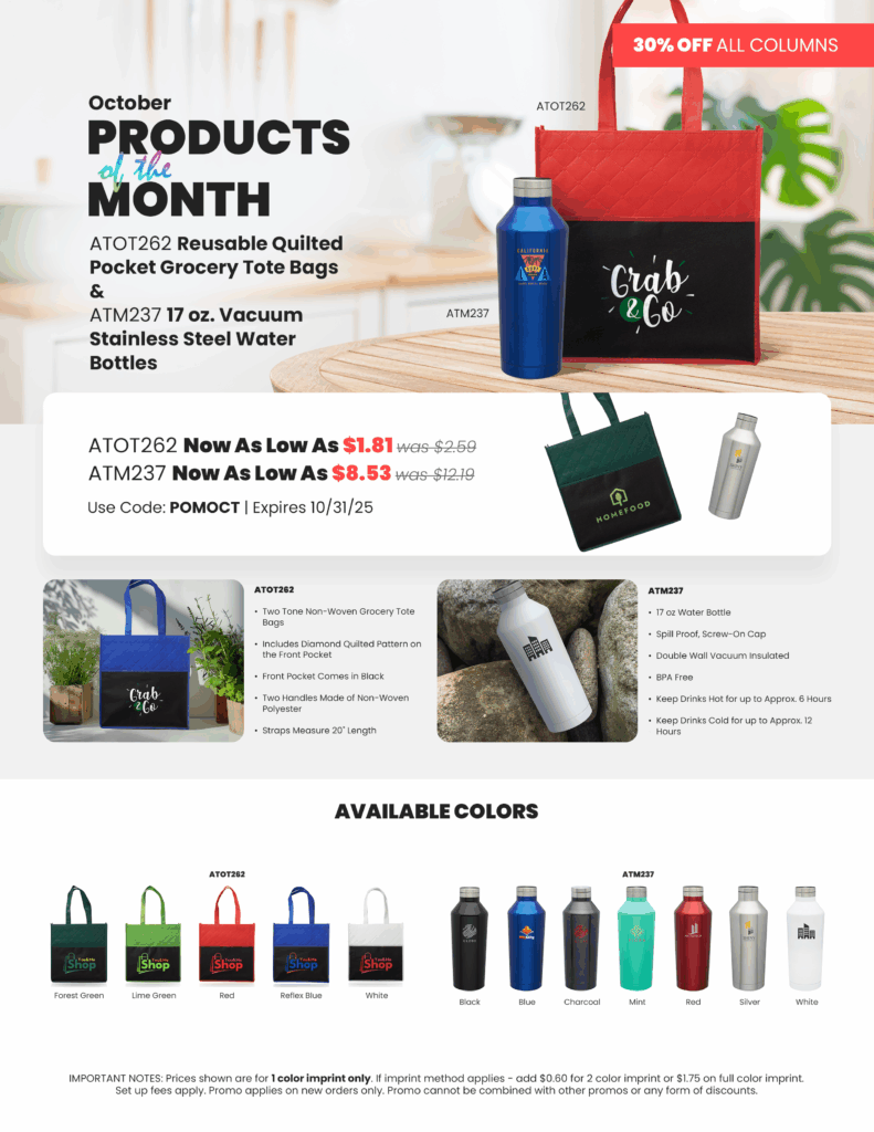 Reusable Quilted Pocket Grocery Tote Bag & Stainless Steel Water Bottles